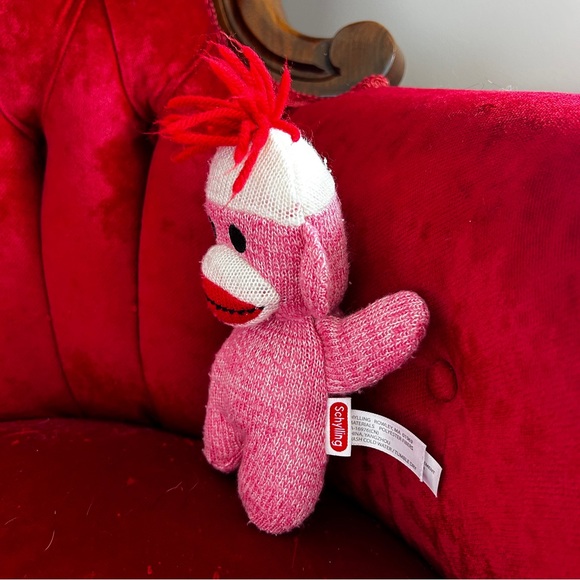 Schylling Red/Pink Sock Monkey 7 inches Stuffed Animal Set of 2 - Picture 4 of 12